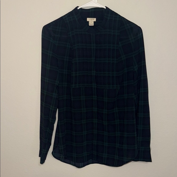J. Crew Tartan Plaid Sheer Blouse / size small. B8 - Picture 1 of 8